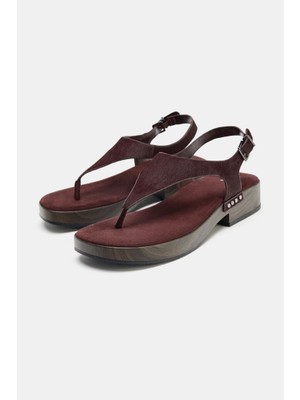 Allbucks Zara, Zımba Detaylı %100 Kürklü Deri  Sandalet ABZRA3758