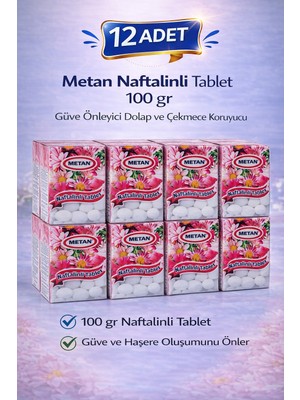 Bezos Metan Naftalinli Tablet 100 gr Güve Önleyici Dolap ve Çekmece Koruyucu 12 Adet
