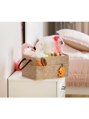 Aesco 3 Gözlü Deri Şeritli Çok Amaçlı Düzenleyici Organizer Kutu Keçe Sepet 03860 ( Lisinya )