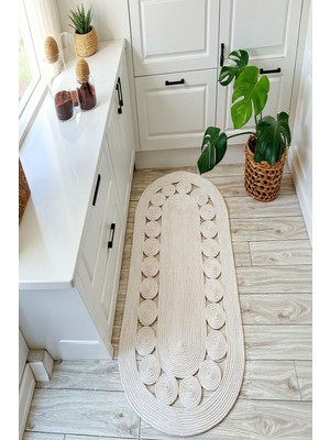 Comfort Craft Çiçek Desenli Jüt Polip Halı - Çift Taraflı Oval Kilim - Tüm Ölçüler