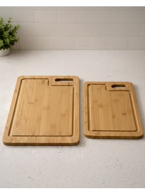 Barotti Doğal Bambu Kesme Tahtası Seti Büyük & Küçük Boy Mutfak Doğrama ve Sunum Tahtası-