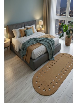 Comfort Craft Çiçek Desenli Jüt Polip Halı - Çift Taraflı Oval Kilim - Tüm Ölçüler