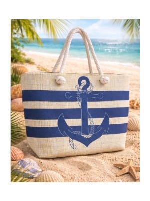 Lavinya Kadın Hasır Plaj Çantası Nautik Desenli – Geniş Hacimli Günlük & Tatil Çantası