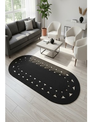 Comfort Craft Çiçek Desenli Jüt Polip Halı - Çift Taraflı Oval Kilim - Tüm Ölçüler