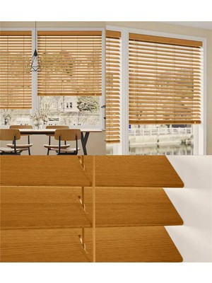 YS Perde Tasarım Wooden Blinds %100 Doğal Ahşap Jaluzi Perde , 50MM Alüminyum Kasalı Yüksek Kaliteli - Meşe (M.i) MS/Mİ245