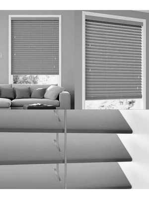 YS Perde Tasarım Wooden Blinds %100 Doğal Ahşap Jaluzi Perde , 50MM Alüminyum Kasalı Yüksek Kaliteli - Koyu Gri (M.i) KGR/Mİ377