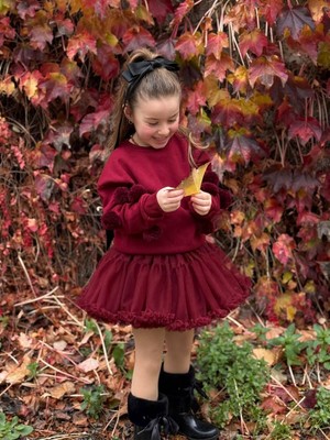 Butik Kız Çocuk Ponpon Detaylı Sweatshirt ve Tütü Etek Takım