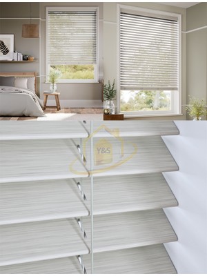 YS Perde Tasarım Wooden Blinds %100 Doğal Ahşap Jaluzi Perde , 50MM Alüminyum Kasalı Yüksek Kaliteli - Gümüş.gri (M.i) GMŞ/Mİ209