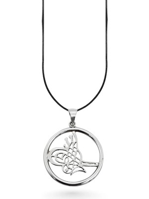 Oya Silver Osmanlı Tuğrası Motifli Yuvarlak Çerçeve Gümüş Kolye Ucu 4.4x3.4 cm [OYSY199]