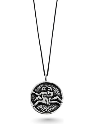 Oya Silver Ikizler Burcu Gümüş Oksitli Antik Madalyon Kolye 3.9x3 cm [OYSY189]