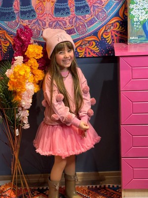 Butik Kız Çocuk Ponpon Detaylı Sweatshirt ve Tütü Etek Takım