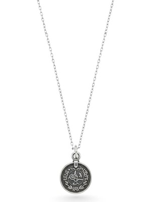Oya Silver Minimal Gümüş Osmanlı Tuğralı Paralı Kolye 2.1x1.5 cm [OYSY209]