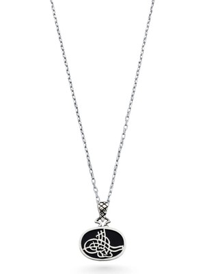 Oya Silver Mine Zemin Üzeri Gümüş Osmanlı Tuğrası Işlemeli Kolye 2.3x1.8 cm [OYSY207]