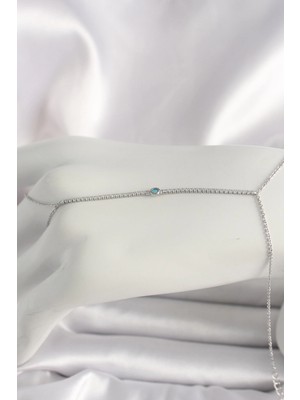 Aylina Mey Ithalat® Pirinç Gümüş Renk Su Yolu Zirkon Taşlı Mavi Taş Detaylı Kadın Şahmeran