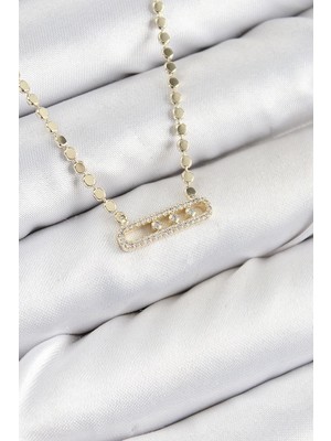 Aylina Mey Ithalat® Pirinç Zirkon Taşlı Messika Model Ezme Zincir Gold Renk Kadın Kolye