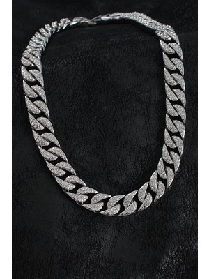 Aylina Mey Ithalat® Pirinç Zirkon Taşlı Cuba Gurmet Model Gümüş Renk Erkek Kolye