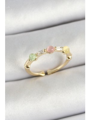 Aylina Mey Ithalat® Pirinç Sıralı Boncuk Figürlü Zirkon Taşlı Gold Renk Ayarlanabilir Kadın Yüzük