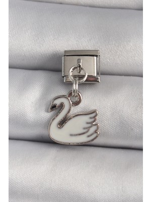 Aylina Mey Ithalat® 316L Çelik Gümüş Renk Sallantı Beyaz Kuğu Model Nomination Charm