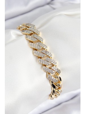 Aylina Mey Ithalat® Vıp Pirinç Zirkon Taşlı Cuba Model Gold Renk Kadın Bileklik