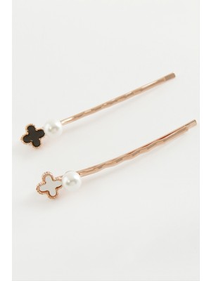 Makay Çiçek Mineli Inci Tel Toka 2 Adet