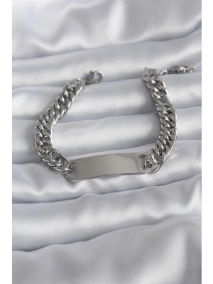 Aylina Mey Ithalat® 316L Çelik Gümüş Renk Isim Yazılabilir Plaka Model Kadın Bileklik