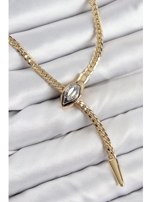 Aylina Mey Ithalat® Pirinç Asansörlü Yılan Model Gold Renk Kadın Kolye