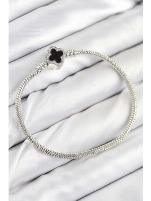 Aylina Mey Ithalat® Pirinç Charm Zirkon Taşlı Yonca Model Gümüş Renk Kadın Bileklik