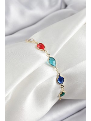 Aylina Mey Ithalat® Pirinç Gold Renk Karışık Renk Damla Zirkon Taşlı Kadın Bileklik