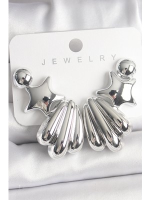 Aylina Mey Ithalat® Gümüş Renk Yıldız Deniz Kabuğu Model Ccb Plastik Kadın Küpe Seti