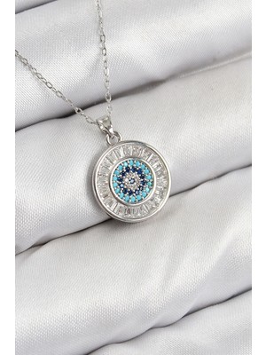 Aylina Mey Ithalat® Pirinç Zirkon Taşlı Su Yolu Nazar Model Gümüş Renk Kadın Kolye