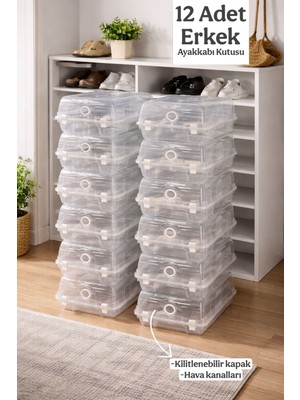 Funny Life Gondol Erkek Şeffaf Ayakkabı Kutusu - Hava Kanallı , Kilitlenebilir , Istiflenebilir Organizer