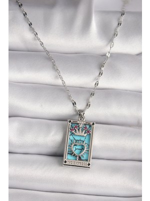 Aylina Mey Ithalat® 316L Çelik Gümüş Renk Pembe Zirkon Taşlı Taç Kalp Portre Model Kadın Kole