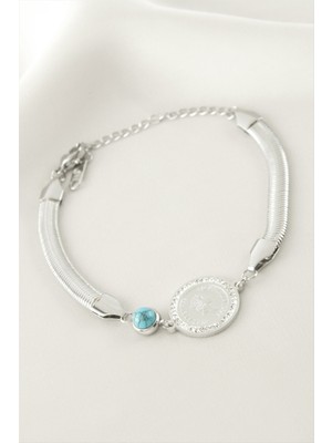 Makay Para Italyan Zincirli Çelik Bileklik