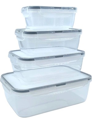 Aylina Mey Ithalat®  4lü Iç Içe Sızdırmaz Contalı Kilitli Kapaklı Plastik Erzak Saklama Kapları LC315