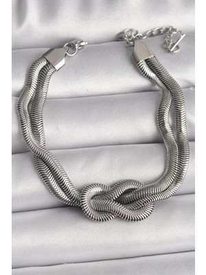 Aylina Mey Ithalat® 316L Çelik Gümüş Renk Düğüm Model Kadın Bileklik