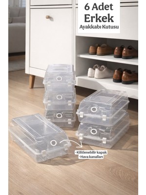 Funny Life Gondol Erkek Şeffaf Ayakkabı Kutusu - Hava Kanallı , Kilitlenebilir , Istiflenebilir Organizer