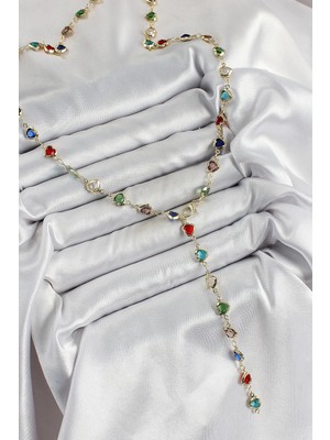 Aylina Mey Ithalat® Pirinç Gold Renk Karışık Renk Zirkon Taşlı Kalpli Y Kadın Kolye