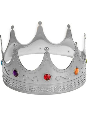 Aylina Mey Ithalat® Gümüş Renk Yetişkin Çocuk Uyumlu Kral Tacı Kraliyet Tacı 60CM