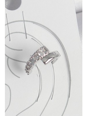 Aylina Mey Ithalat® Pirinç Gümüş Renk Zirkon Taşlı Kadın Kıkırdak Küpe