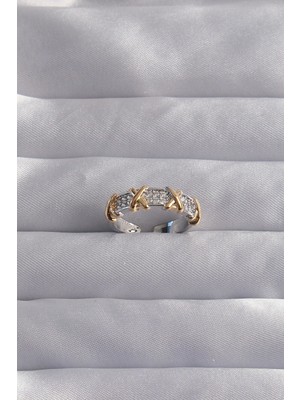 Aylina Mey Ithalat® Pirinç Ayarlamalı Gümüş Renk Zirkon Taşlı Xoxo Model Yüzük