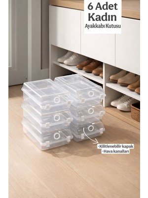 Funny Life Gondol 12'li Bayan Şeffaf Ayakkabı Kutusu - Hava Kanallı , Kilitlenebilir , Istiflenebilir Organizer