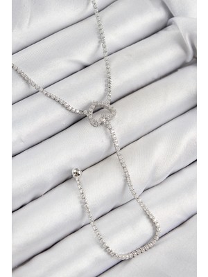 Aylina Mey Ithalat® Pirinç Zirkon Taşlı Kalp Model Gümüş Renk  Y Kolye