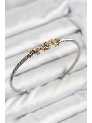 Aylina Mey Ithalat® 316L Çelik Zirkon Taşlı Model Gold ve Gümüş Renk Kadın Bileklik