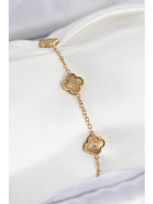 Aylina Mey Ithalat® 316L Çelik Gold Renk Yonca Kadın Bileklik