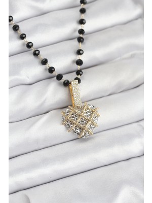 Aylina Mey Ithalat® 316L Çelik Zincir Kristal Boncuklu Kalpli Kadın Kolye