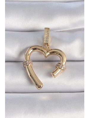 Aylina Mey Ithalat® Pirinç Gold Renk Zirkon Taş Detaylı Kalp Figür Ajda Charm