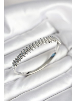 Aylina Mey Ithalat® Gümüş Renk Zirkon Taşlı Pirinç Kadın Kelepçe