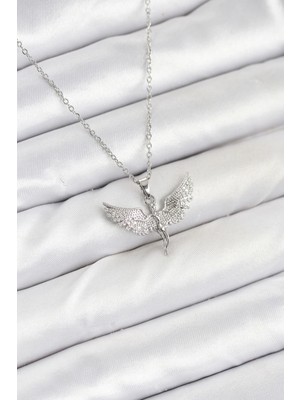 Aylina Mey Ithalat® 316L Çelik Zincir Gümüş Renk Melek Model Kadın Kolye