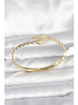 Aylina Mey Ithalat® Yılan Model Pirinç Gold Renk Kadın Kelepçe Bileklik