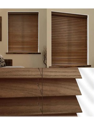 YS Perde Tasarım Wooden Blinds %100 Doğal Ahşap Jaluzi Perde , 50MM Alüminyum Kasalı Yüksek Kaliteli - Ceviz (M.i) CVZ/MİJ0672